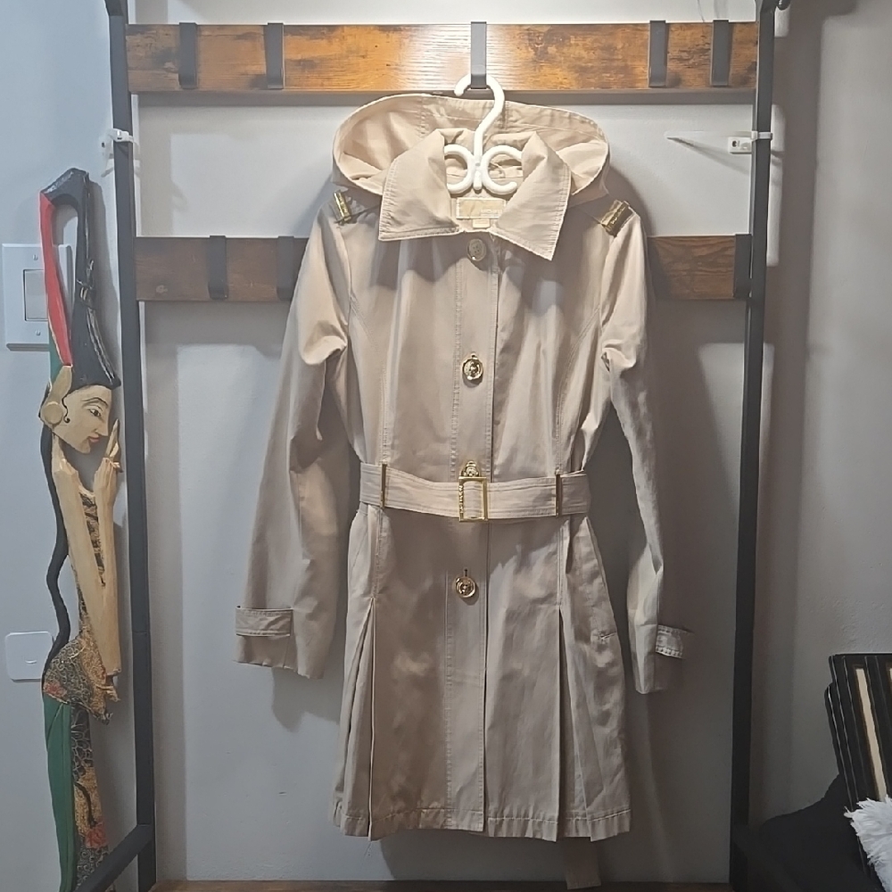 Michael Kors Tan Trench Coat with Gold Accents